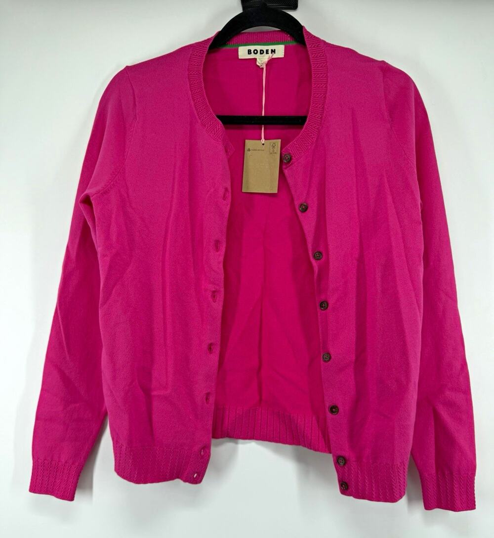 Boden Women's Pink Button Front Knit Cardigan Sweater Crew Neck Long Sleeve S